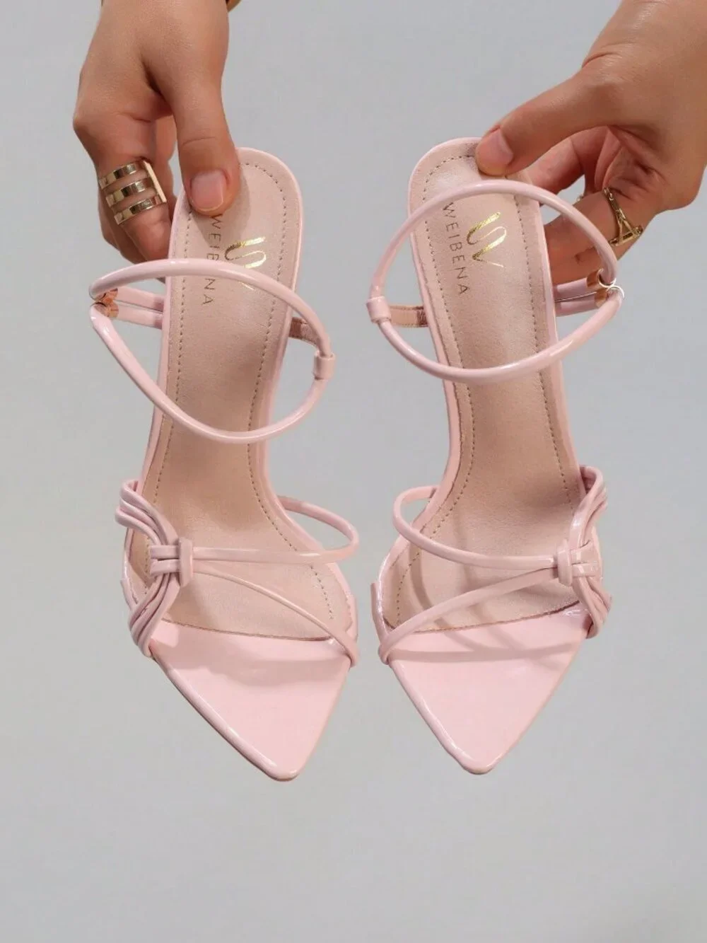 Pink Sexy Women's Striped Combination High Heel Sandals
